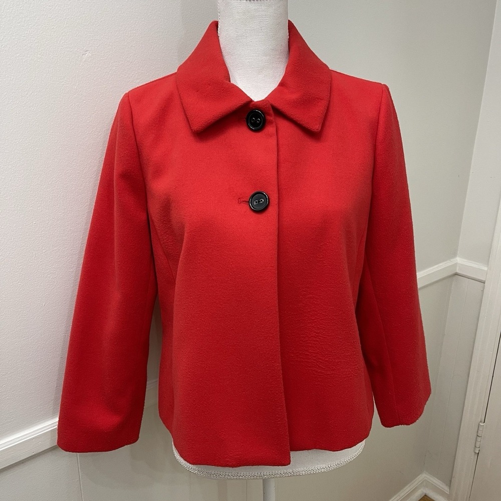 Chico's Long Sleeve Cropped Red Felt Jacket Coat 0